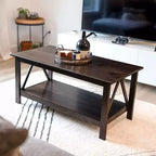 Table basse d'intérieur Sunnydaze en pin massif avec étagère de rangement - Marron foncé - 43.5