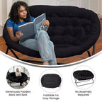 Flash Furniture Eleanor Fauteuil double soucoupe rembourré et pliable avec cadre en acier pour dortoir, salon ou chambre à coucher