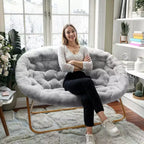 Flash Furniture Eleanor Fauteuil double soucoupe rembourré et pliable avec cadre en acier pour dortoir, salon ou chambre à coucher