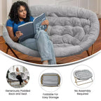 Flash Furniture Eleanor Fauteuil double soucoupe rembourré et pliable avec cadre en acier pour dortoir, salon ou chambre à coucher