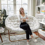Flash Furniture Eleanor Fauteuil double soucoupe rembourré et pliable avec cadre en acier pour dortoir, salon ou chambre à coucher