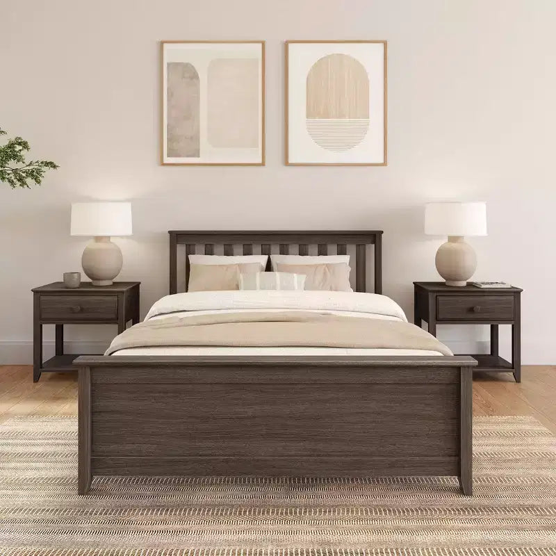 Cadre de lit double classique en bois massif Plank+Beam avec tête de lit pour adultes