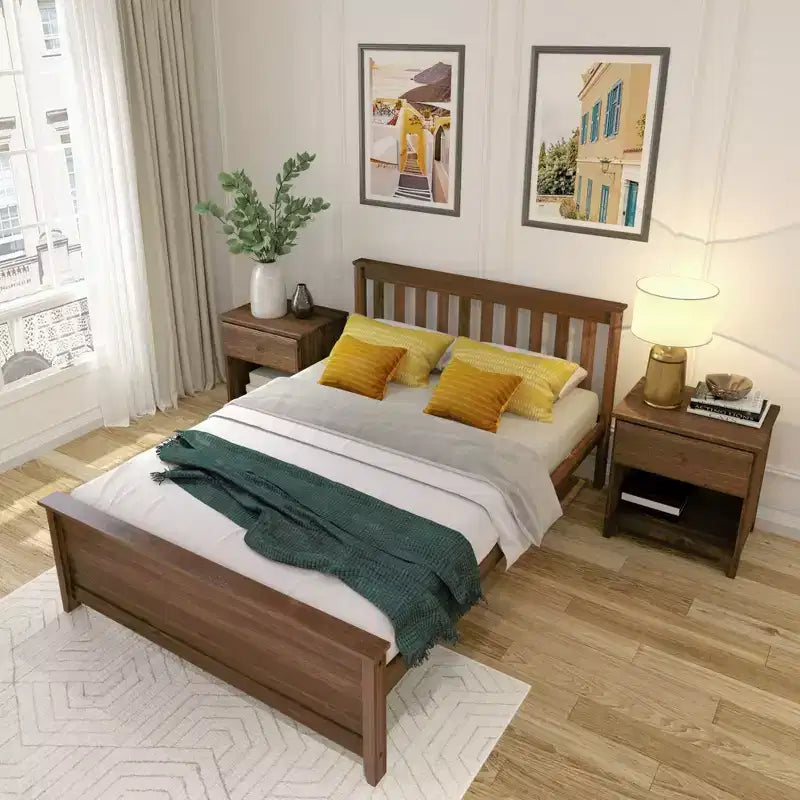 Cadre de lit double classique en bois massif Plank+Beam avec tête de lit pour adultes