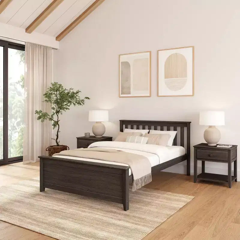 Cadre de lit double classique en bois massif Plank+Beam avec tête de lit pour adultes