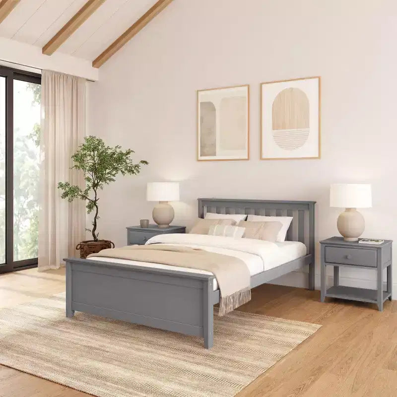 Cadre de lit double classique en bois massif Plank+Beam avec tête de lit pour adultes