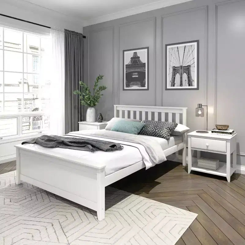 Plank+Beam Classic Solid Wood Full Size Bed Frame with Headboard for Adults