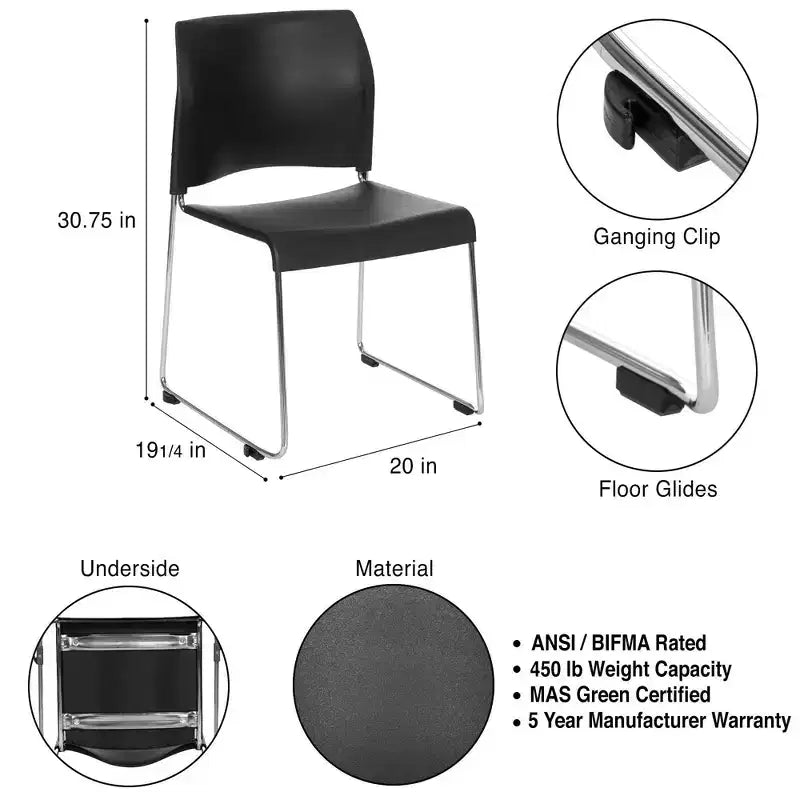Chaise empilable en plastique Hampden Furnishings Jody Collection, lot de 4