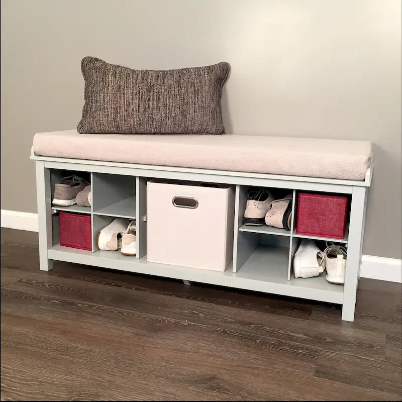 John Louis Home Solid Wood Entryway Bench with 2 Shoe Storage & 1 Bin Grey