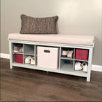 John Louis Home Solid Wood Entryway Bench with 2 Shoe Storage & 1 Bin Grey