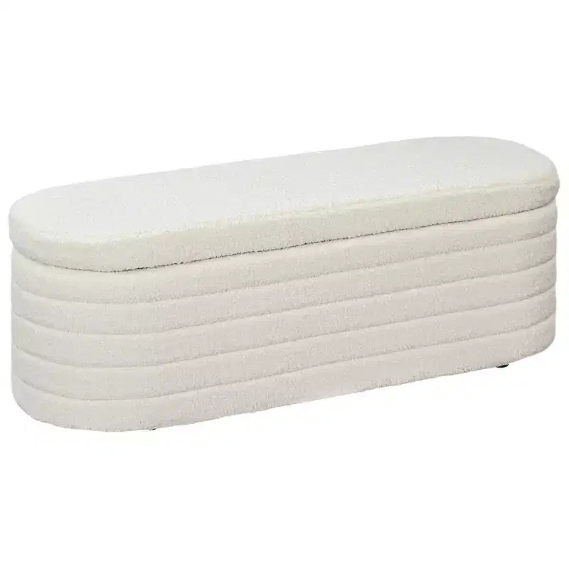 HOMCOM End of Bed Bench, Teddy Fleece Upholstered Storage Bench with Wood Frame for Living Room, Hallway, Bedroom, Cream White