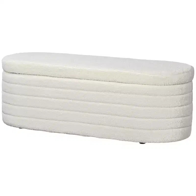 Banc de bout de lit HOMCOM, banc de rangement rembourré en tissu peluche avec cadre en bois pour salon, couloir, chambre, blanc crème