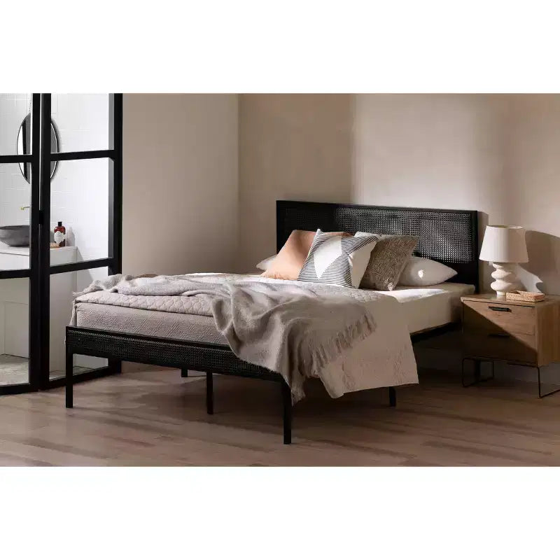 Lit plateforme en métal South Shore avec cannage naturel/noir pur