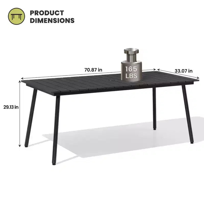 Crestlive Products Table de salle à manger d'extérieur en aluminium aspect bois avec trou pour parasol