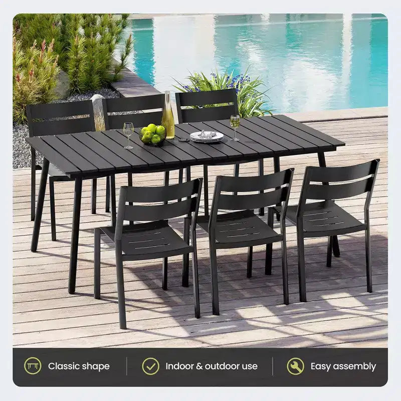 Crestlive Products Table de salle à manger d'extérieur en aluminium aspect bois avec trou pour parasol