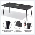 Crestlive Products Table de salle à manger d'extérieur en aluminium aspect bois avec trou pour parasol