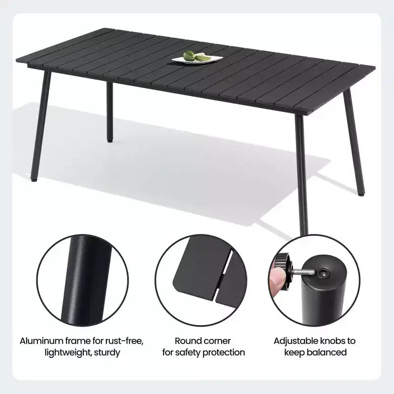 Crestlive Products Table de salle à manger d'extérieur en aluminium aspect bois avec trou pour parasol