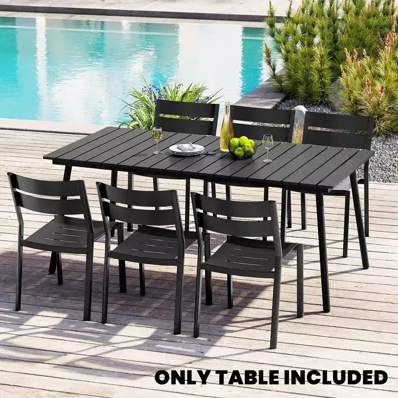 Crestlive Products Table de salle à manger d'extérieur en aluminium aspect bois avec trou pour parasol