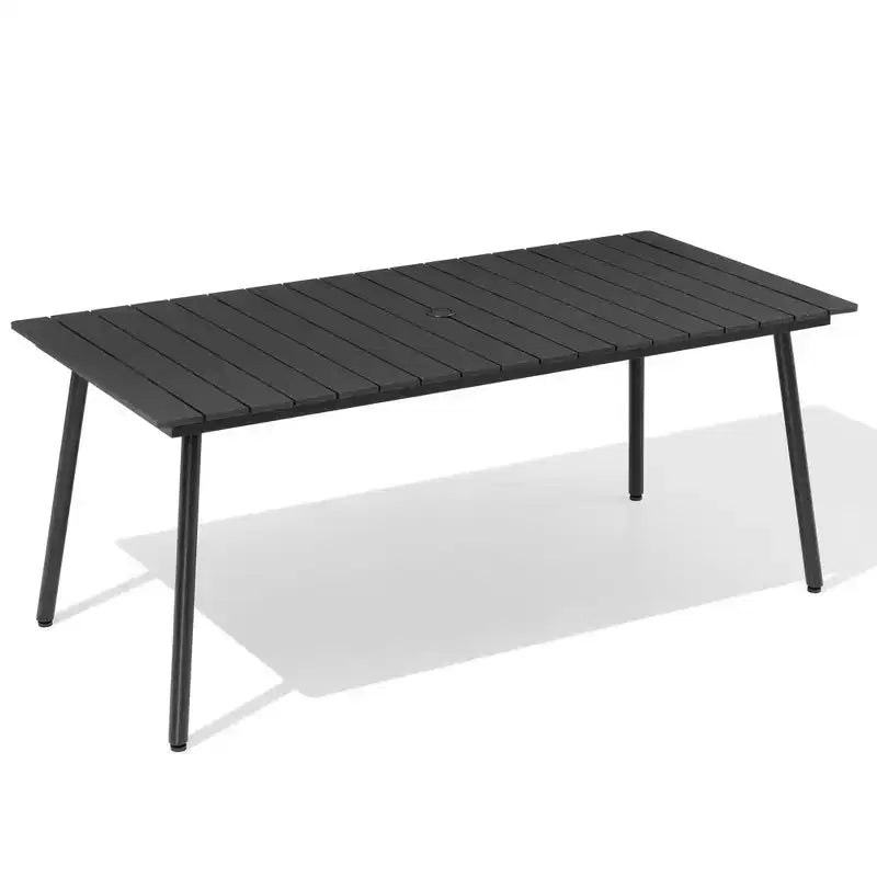 Crestlive Products Table de salle à manger d'extérieur en aluminium aspect bois avec trou pour parasol