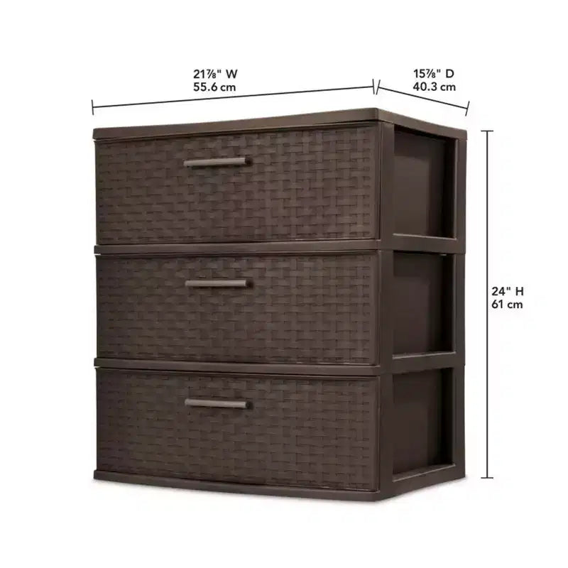 Sterilite Tour de Rangement Tressée Large à 3 Tiroirs, Tiroirs en Plastique pour Organiser les Vêtements dans la Chambre, le Placard, Lot de 2, Marron