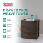 Sterilite Tour de Rangement Tressée Large à 3 Tiroirs, Tiroirs en Plastique pour Organiser les Vêtements dans la Chambre, le Placard, Lot de 2, Marron