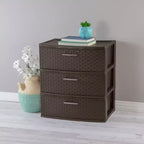Sterilite Tour de Rangement Tressée Large à 3 Tiroirs, Tiroirs en Plastique pour Organiser les Vêtements dans la Chambre, le Placard, Lot de 2, Marron