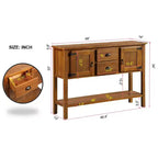 Console de ferme de 48 pouces, Table d'entrée avec 2 tiroirs et armoires, Table de canapé en bois massif avec étagères