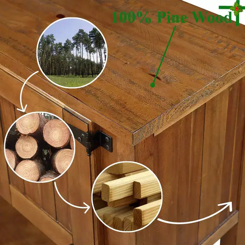 Console de ferme de 48 pouces, Table d'entrée avec 2 tiroirs et armoires, Table de canapé en bois massif avec étagères