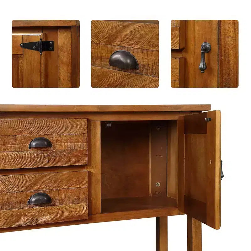 Console de ferme de 48 pouces, Table d'entrée avec 2 tiroirs et armoires, Table de canapé en bois massif avec étagères