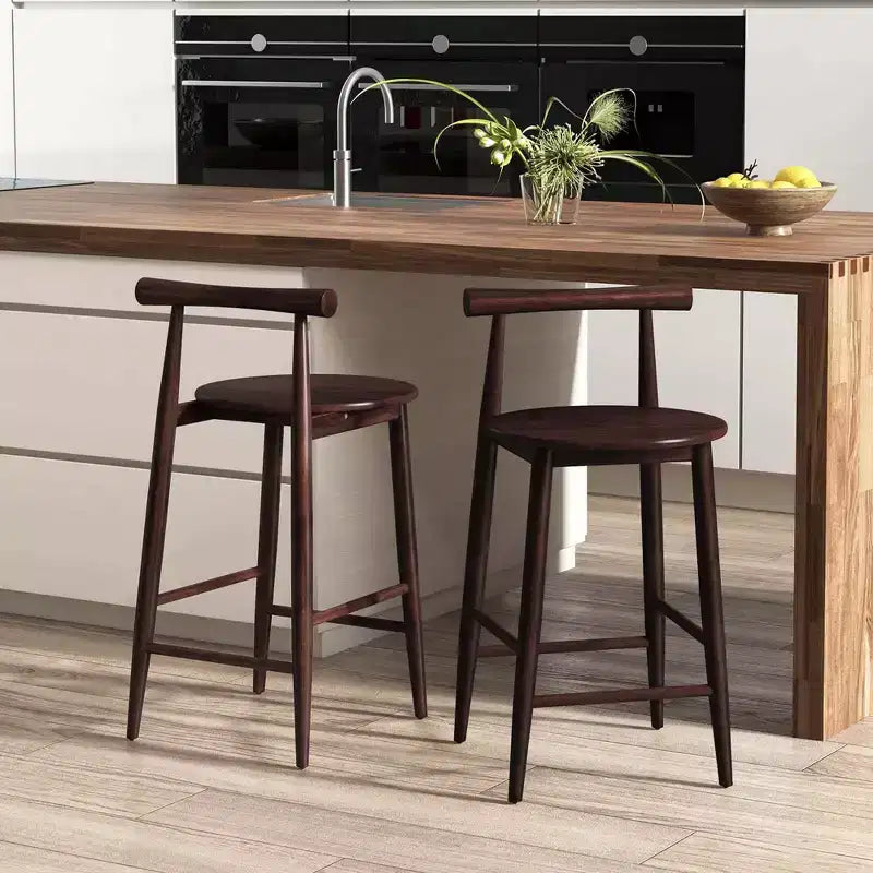 Tabourets de bar Costway, lot de 2/4, hauteur comptoir, avec pieds en bois d'acacia, marron
