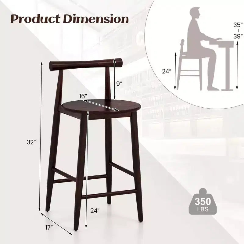 Tabourets de bar Costway, lot de 2/4, hauteur comptoir, avec pieds en bois d'acacia, marron