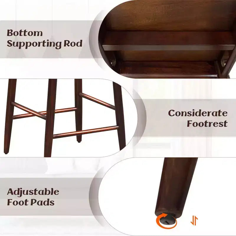 Tabourets de bar Costway, lot de 2/4, hauteur comptoir, avec pieds en bois d'acacia, marron