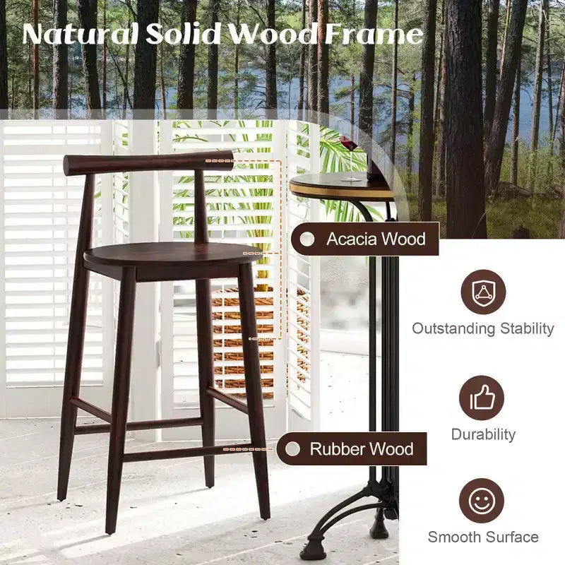 Tabourets de bar Costway, lot de 2/4, hauteur comptoir, avec pieds en bois d'acacia, marron
