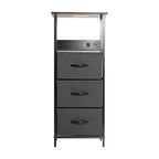 Flash Furniture Sodano, Table de chevet à 3 tiroirs avec station de charge, 2 ports USB et 1 prise, cadre en métal, plateau, tiroirs et poignées en bois composite