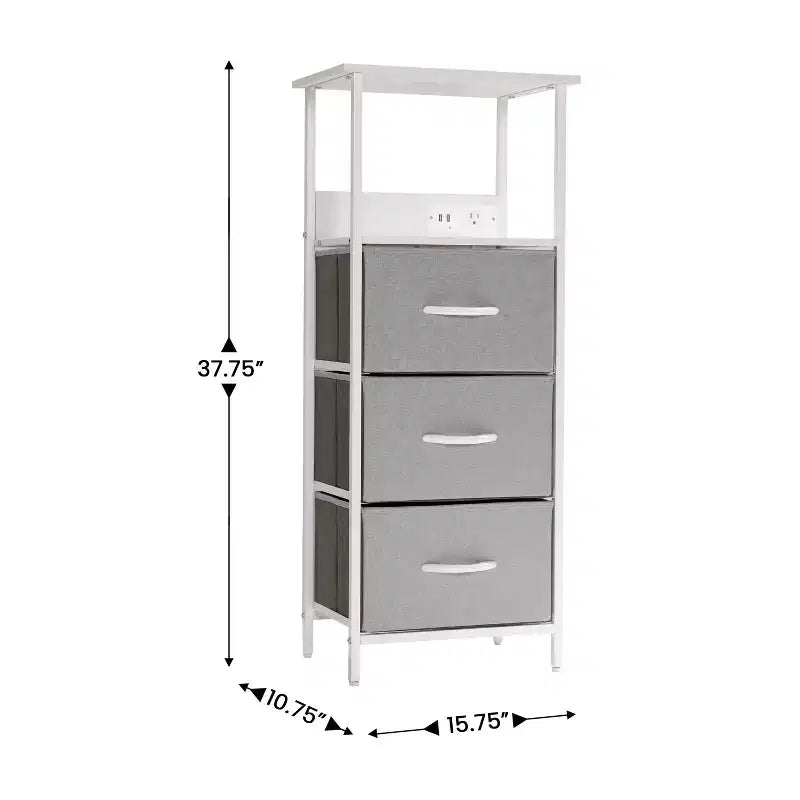 Flash Furniture Sodano, Table de chevet à 3 tiroirs avec station de charge, 2 ports USB et 1 prise, cadre en métal, plateau, tiroirs et poignées en bois composite
