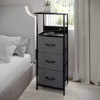 Flash Furniture Sodano, Table de chevet à 3 tiroirs avec station de charge, 2 ports USB et 1 prise, cadre en métal, plateau, tiroirs et poignées en bois composite