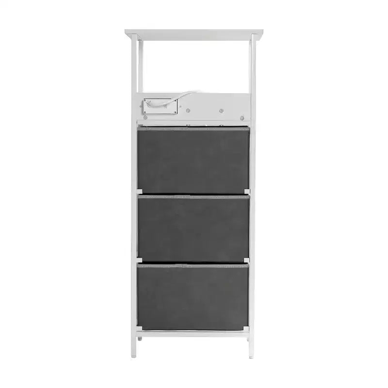 Flash Furniture Sodano, Table de chevet à 3 tiroirs avec station de charge, 2 ports USB et 1 prise, cadre en métal, plateau, tiroirs et poignées en bois composite