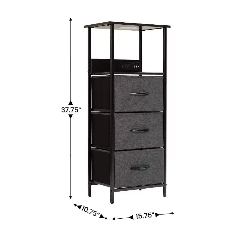 Flash Furniture Sodano, Table de chevet à 3 tiroirs avec station de charge, 2 ports USB et 1 prise, cadre en métal, plateau, tiroirs et poignées en bois composite