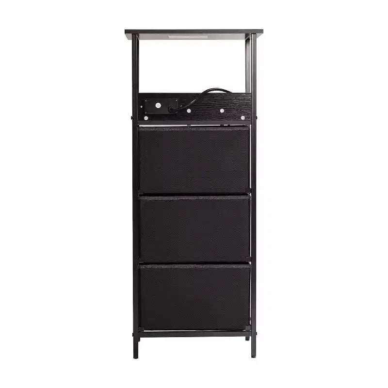 Flash Furniture Sodano, Table de chevet à 3 tiroirs avec station de charge, 2 ports USB et 1 prise, cadre en métal, plateau, tiroirs et poignées en bois composite