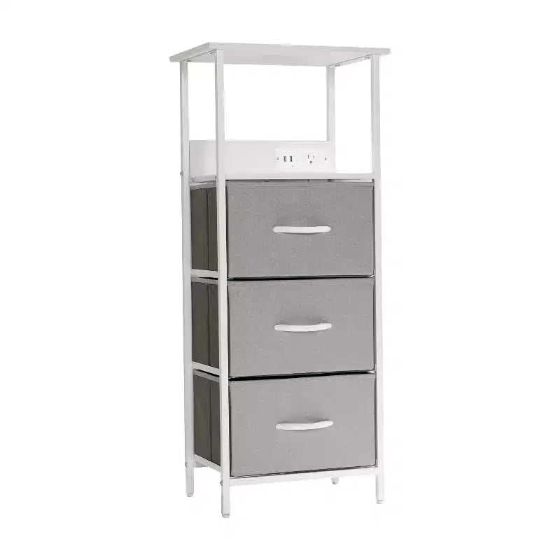 Flash Furniture Sodano, Table de chevet à 3 tiroirs avec station de charge, 2 ports USB et 1 prise, cadre en métal, plateau, tiroirs et poignées en bois composite
