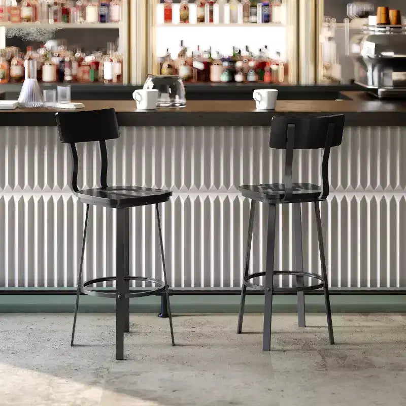 Tabouret de Bar de Restaurant Flash Furniture avec Assise et Dossier en Bois et Cadre Thermolaqué