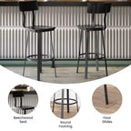 Tabouret de Bar de Restaurant Flash Furniture avec Assise et Dossier en Bois et Cadre Thermolaqué