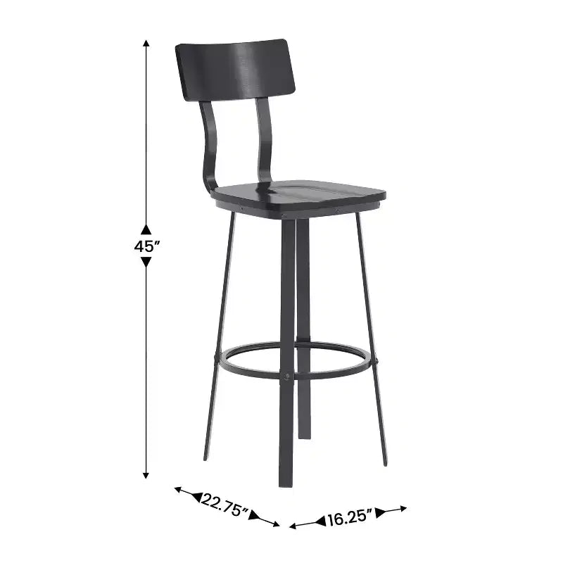 Tabouret de Bar de Restaurant Flash Furniture avec Assise et Dossier en Bois et Cadre Thermolaqué