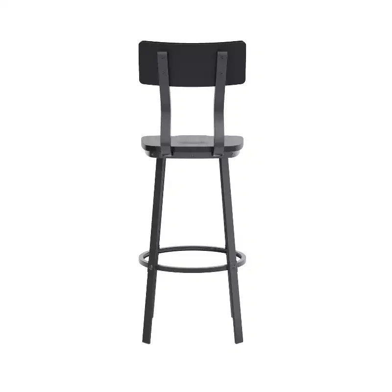 Tabouret de Bar de Restaurant Flash Furniture avec Assise et Dossier en Bois et Cadre Thermolaqué