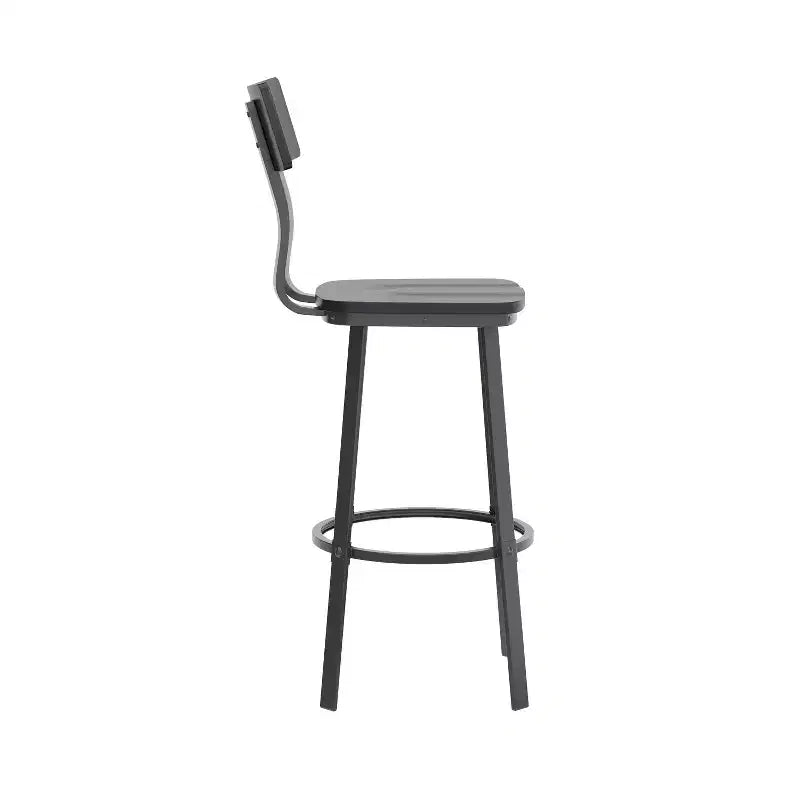 Tabouret de Bar de Restaurant Flash Furniture avec Assise et Dossier en Bois et Cadre Thermolaqué