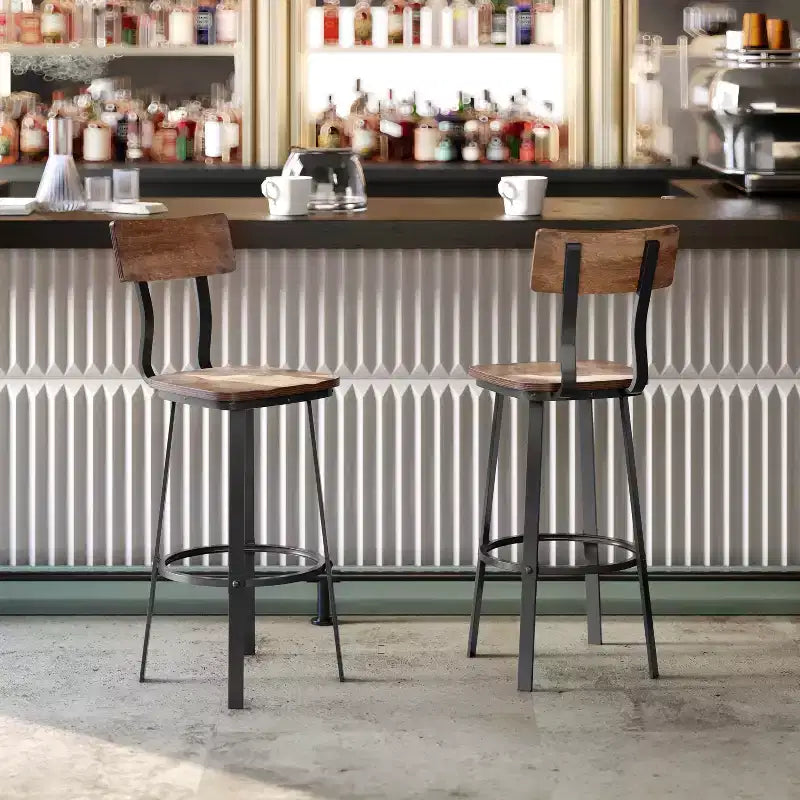 Tabouret de Bar de Restaurant Flash Furniture avec Assise et Dossier en Bois et Cadre Thermolaqué