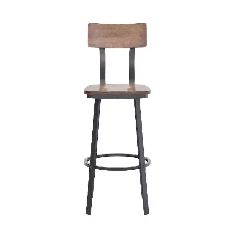Tabouret de Bar de Restaurant Flash Furniture avec Assise et Dossier en Bois et Cadre Thermolaqué