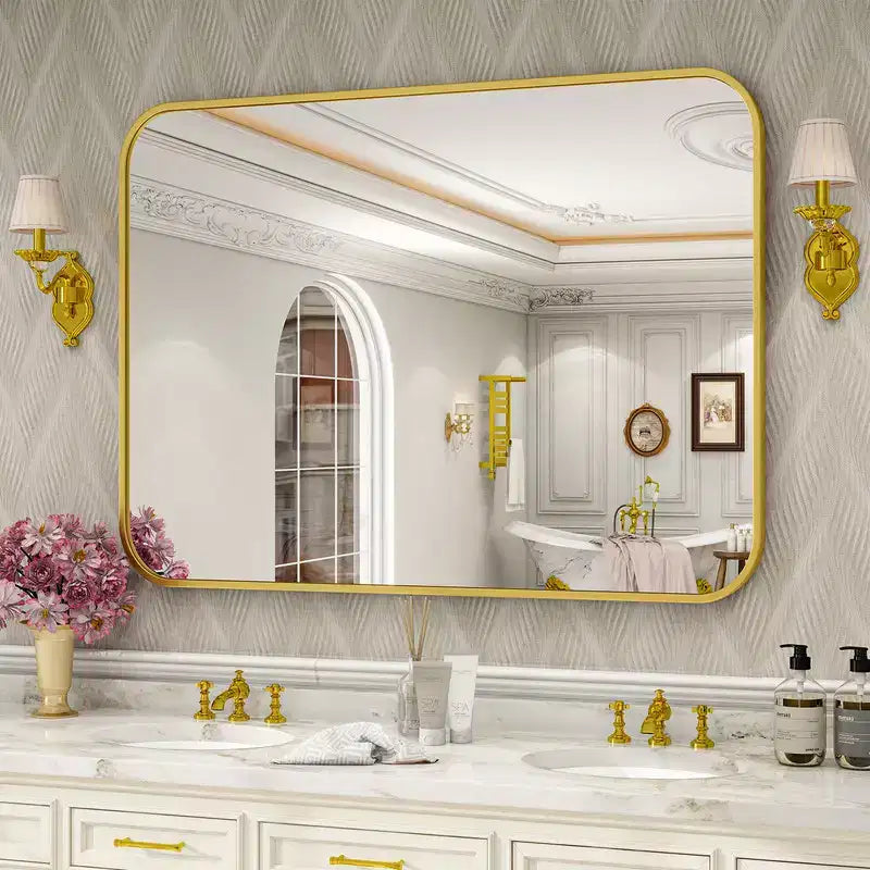 Miroir mural surdimensionné BEAUTYPEAK – Miroir de salle de bain rectangulaire avec cadre
