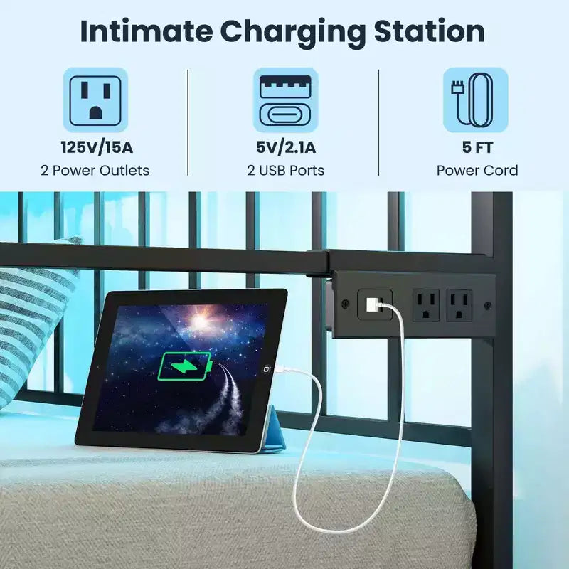 Costway Lit de repos double réglable avec station de charge et lumières LED
