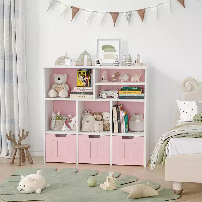 Meuble de rangement pour jouets, étagère à jouets pour enfants, bibliothèque avec roulettes cachées, 3 tiroirs amovibles pour chambre à coucher, salle de jeux et crèche, blanc rose