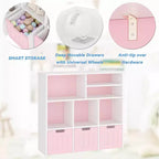 Meuble de rangement pour jouets, étagère à jouets pour enfants, bibliothèque avec roulettes cachées, 3 tiroirs amovibles pour chambre à coucher, salle de jeux et crèche, blanc rose